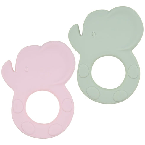 Silicone Baby Teether Toy, Teething Toy for Babies, Pink Green Elephant Shape,