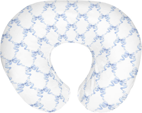 Blue Bows Ribbon Baby Nursing Pillow Covers for Boy Girl Pastel Blue