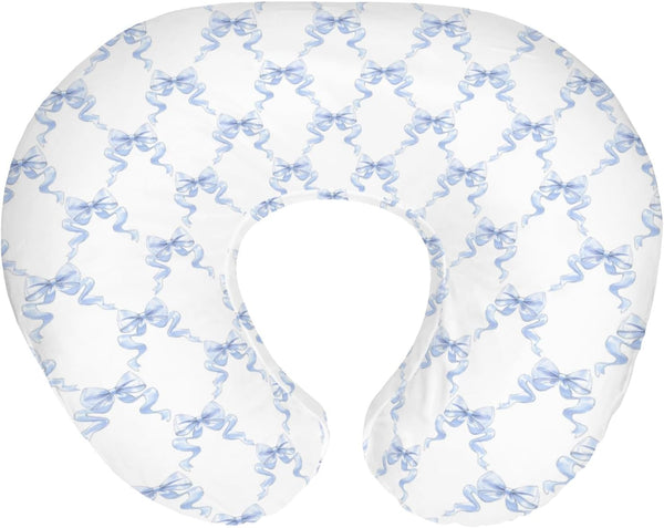 Blue Bows Ribbon Baby Nursing Pillow Covers for Boy Girl Pastel Blue