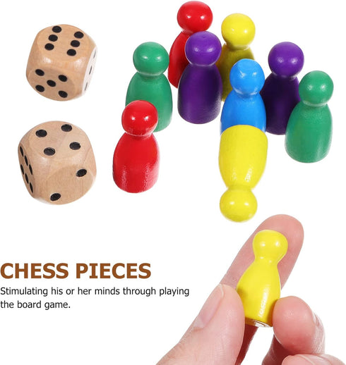 STOBOK 50 Pcs Multicolor Wooden Pawns Board Game Pieces with 2 Dice - Tabletop Markers for Board Games