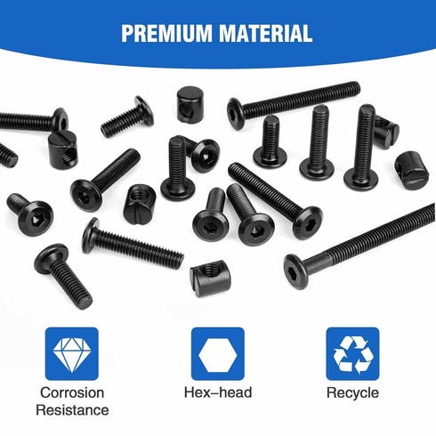 M6x90mm 15pcs Bunk Bed Bolts, Hex Drive Socket Cap Furniture Screws Assortment Kit for Cots, Beds, Crib Hardware (Black)
