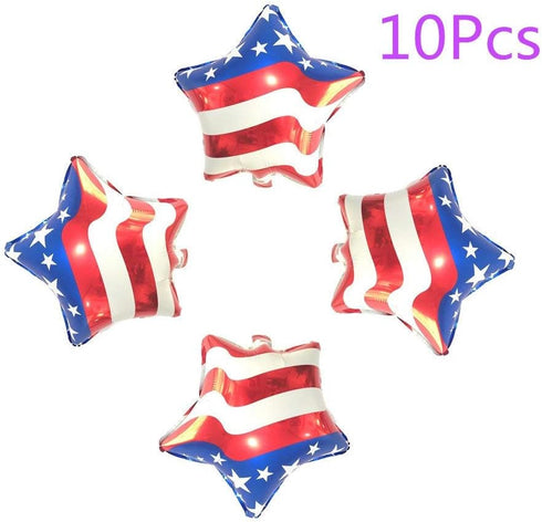 Soochat 4th of July Balloons, American Flag Mylar Balloons for Independence Day Party Decorations, 10Pcs