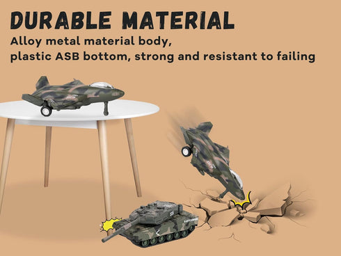 5 Pack Set, Playset 3+ Crelloci Die Cast Fighter Jet Tank Toy, Pull Back Army Toys Vehicle Camouflage Bomber Airplane