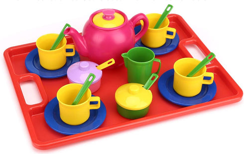 FLORMOON Set, 18-Piece Set 6 Toy Tea Pretend Play with Colors - Includes Teapot, Cups, Saucers, Sugar Jar | Durable