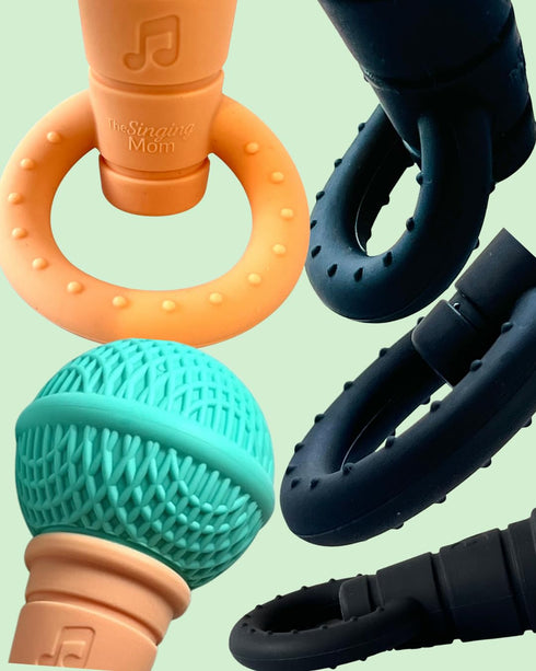 The Singing Mom Microphone-Shaped Silicone Baby Teether - BPA Free, with Rattle, Musical/Singing Toy, Dishwasher