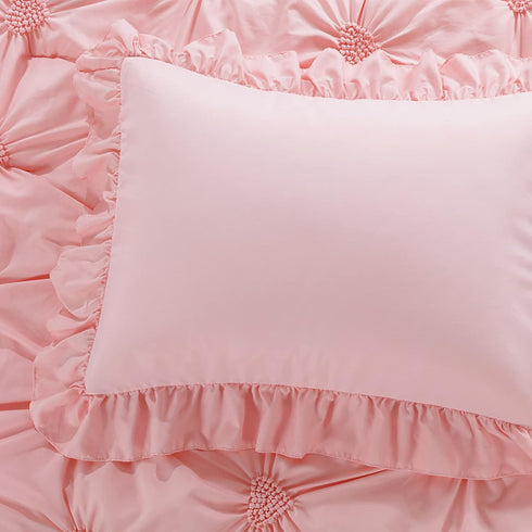 4 Set Pinch Set HOMBYS Pieces Pink Princess Toddler Bedding for Girls Kids, Ultra Soft Blush Pleat Comforter