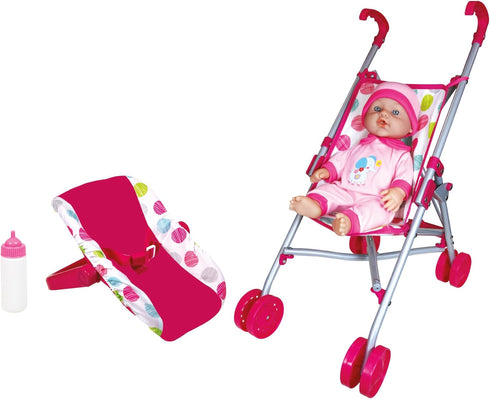 Lissi : 12" Baby Doll & Push-Carry Travel Set - Pink Elephant Onesie,