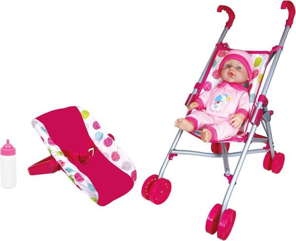 Lissi : 12" Baby Doll & Push-Carry Travel Set - Pink Elephant Onesie,