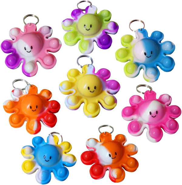 12 Packs Bulk Octopus Fidget Bubble Mini Pop Keychain Fidget for Teens and Kids, Birthday Party Favors Supplies