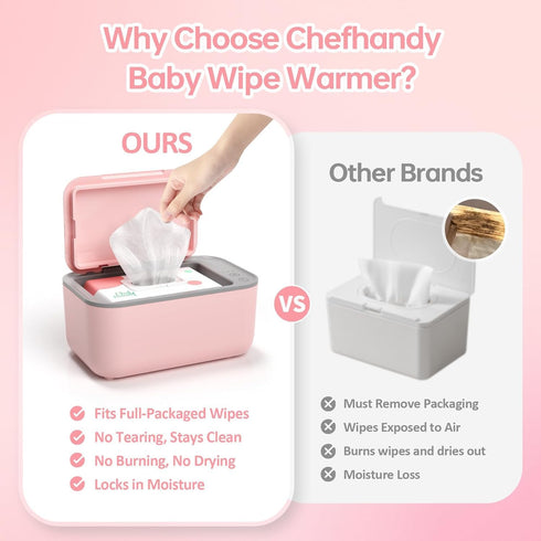 3-Level Chefhandy Baby Wipe Warmer, Temperature Control, Quiet & Even Heating, Large Capacity for Easy Diaper Changes