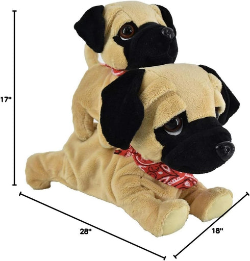 Set WEofferwhatYOUwant Pug Daddy & Pug Puppy Electronic Interactive Plush Dog Toys with Tricks, Barking, Walking Touch