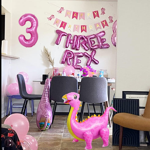 Dino-Rex Baby Girl 3rd Birthday Party Decorations - Pink Dinosaur Supplies for Celebrations