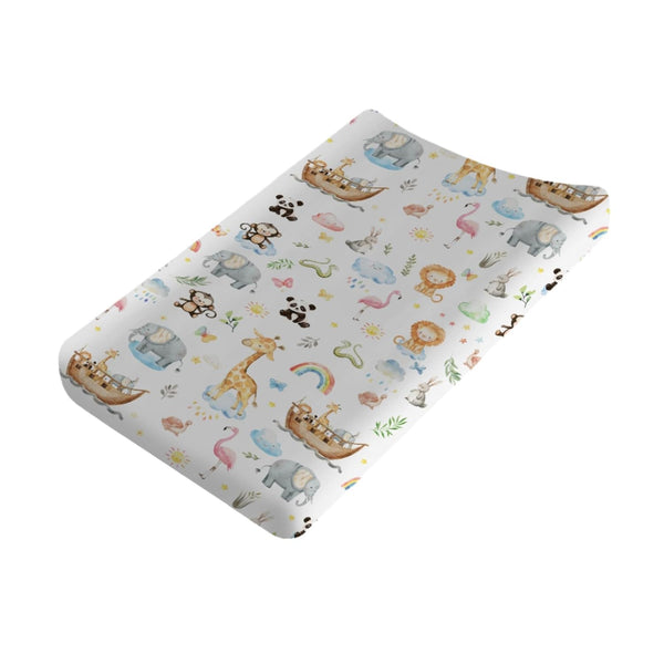 Baby Safari Animals Ship Changing Pad Covers, Zoo Animal Flower Leaves for Boy Girl, Soft Stretchy 32''x16''