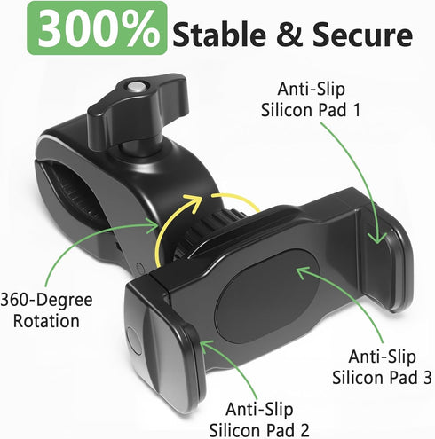 Kevenal 360 Stroller Phone Holder - Shopping Cart Phone Holder - Stroller Phone Mount with Clamp, Non-Slip Degree