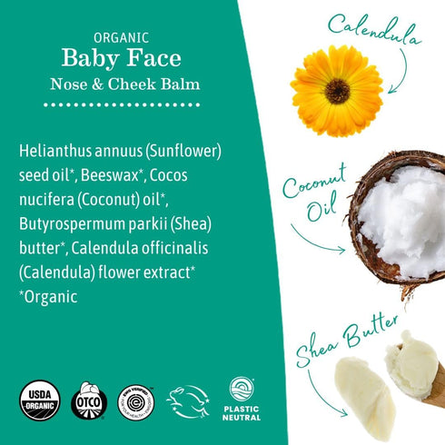 Earth Mama Organic Baby Face Nose & Cheek Balm, Moisturizer with Calendula Oil, 2-Fluid Ounce, 2-Pack