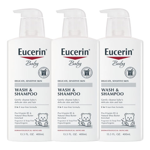 Eucerin Baby Unscented Baby Shampoo and Body Wash, Hypoallergenic, Tear Free Shampoo