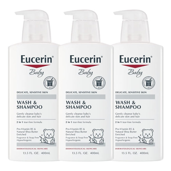 Eucerin Baby Unscented Baby Shampoo and Body Wash, Hypoallergenic, Tear Free Shampoo