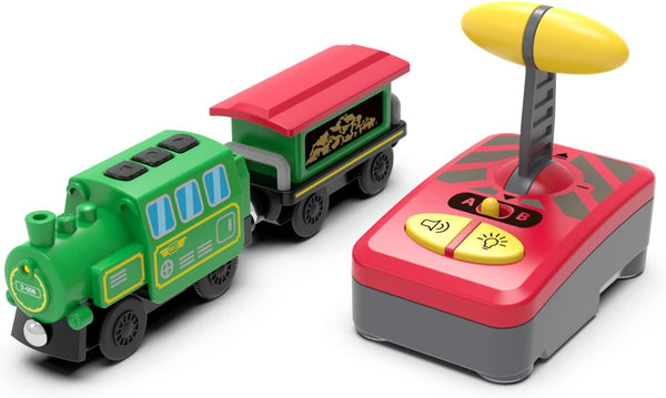 HANQIAN Battery Operated Locomotive Train Set for Wooden Train Track, Electric Remote Control