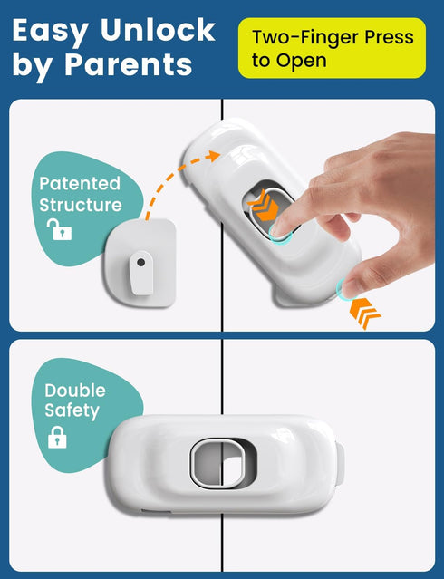 4 Pack Child Proof Cabinet Refrigerator Locks, Baby Proofing with Strong Adhesive Pad for Kitchen Drawers (White)