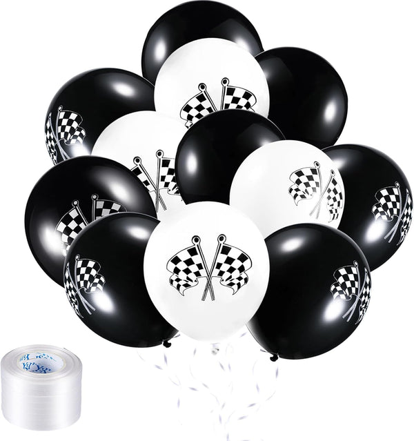 Chengu 50 Pcs Black and White Checkered Balloons - 12 Inch Latex Race Car Checkered Flag Party Supplies Decorations