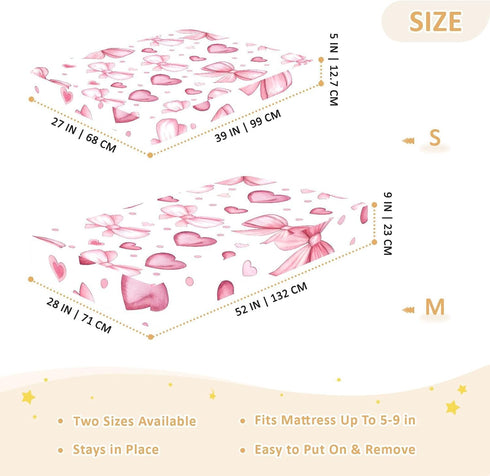 CZXW 52" 28" Pink Bowknots Crib Sheets Fitted x Natural Cotton Soft & Breathable for Baby Crib Mattress