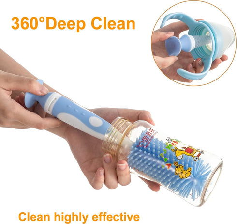 Multifunctional Baby Bottle Brush Cleaner Set - Silicone and Nylon Brush with Suction Cup