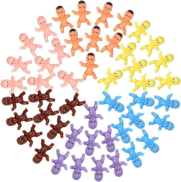 60pcs Mini Plastic Babies, 1 Inch Colorful Tiny Baby Dolls for Baby Shower, Craft, and Mardi Gras Decoration
