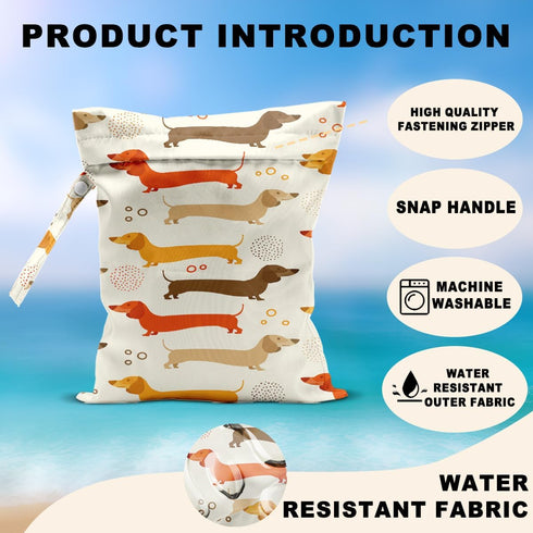 CFGBFDGH 2Pcs 12x10 Inch, Dog Wet Bags Cute Dogs Waterproof Travel Laundry Bags, Washable Reusable Wet Dry Bag