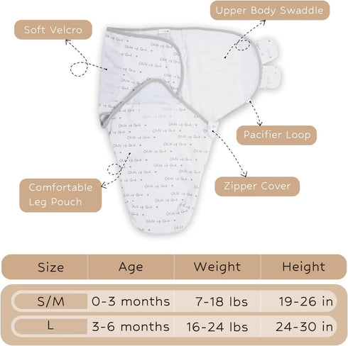 Baby Swaddle Sack, 100% Organic Cotton for Newborns 0-3 Months, Easy Change Zipper, Velcro Swaddle Neutral Baby