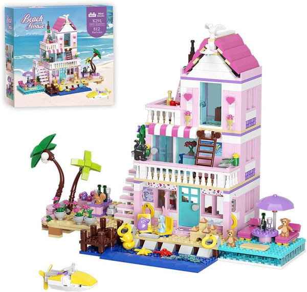 MindBox Girls Seaside Villa Building Blocks,812pcs Beach House Building Toys for Kids