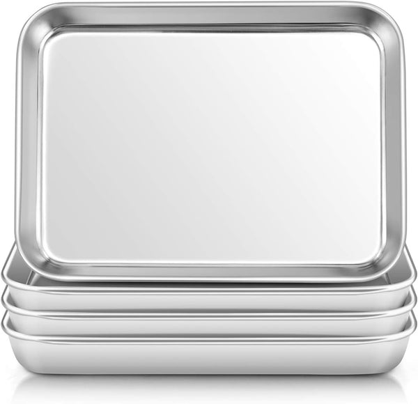 E-far Stainless Steel Kids Plates: 4 Pieces Mini Metal Dinner Dish Set, Non-Toxic & Dishwasher Safe