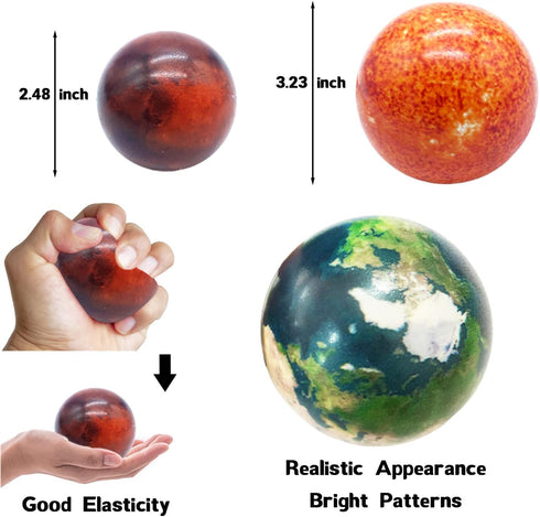 10PCS Solar System Planet Stress Balls, Stress Relief Planets and Space Ball Educational Toys for Adults and Kids