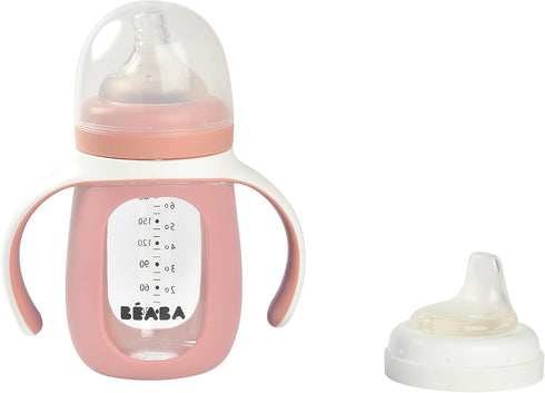 Baba 2-in-1 7 oz BEABA Glass Baby Bottle to Glass Transition Sippy Cup, Spill Proof Sippy Cup, Toddler Baby Bottle