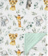 African Safari Jungle Animal Minky Baby Blanket, Dotted Backing Boy Girl, Blue Elephant Giraffe Zebra Double Layer