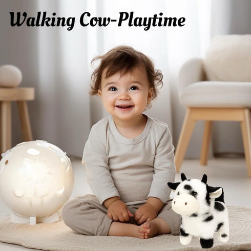 7'',Black Easfan Walking Black Cow Interactive Electronic Pet Plush Toy with Sounds and Movements Moving Educational
