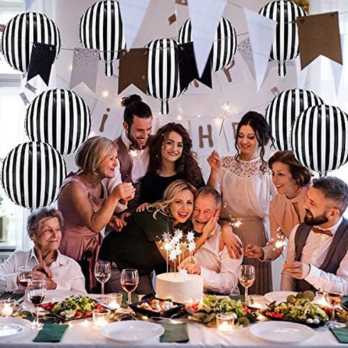 Gejoy 12 Pieces 18 Inch Black and White Striped Balloons, Foil Aluminum Helium Balloons for Parties