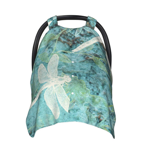 Hcpwzrf Dragonflies Teal and Leaves Baby Car Seat Cover & Nursing Cover - Breathable Stretch Multi-Use Cover