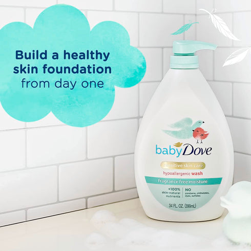 Baby Dove Sensitive Skin Care Baby Wash, Fragrance Free, 34 oz - Moisture for Baby Bath Time