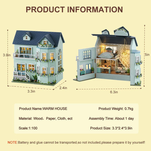 DIY Miniature House Kit, CUTEROOM Wooden Dollhouse Kit with Furniture, Birthday Gift for Women and Girls (Warm Manor)