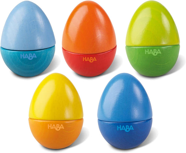 HABA Musical Eggs - 5 Wooden Eggs with Acoustic Sounds, Kids Musical Instruments, Montessori Toys