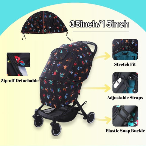 LweiPsqLin UPF50+ Baby Stroller Sun Shade - Waterproof Blackout Cover | Lightweight Lycra with Ventilated Mesh | Fits