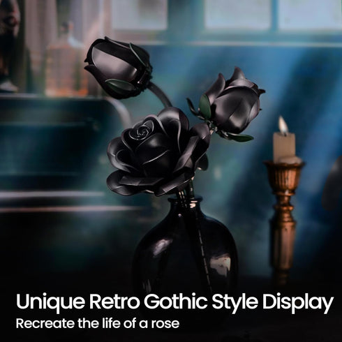 iATOM Set 3Pack, Black Roses Flower Building - Gift for Mother Day Mom/Her/Girlfriend/Wife/Couple, Gothic Emo Vintage