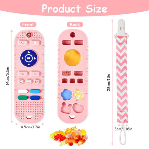 Aolso 3 Silicone Baby Teething Toys, Remote Control Shape Teethers Toys with Teething Tubes and Pacifier Clip, Baby