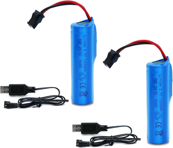 3.7V Li-ion Battery 1200mAh - 2 Pack Rechargeable Batteries with USB Charger for Remote Control Cars