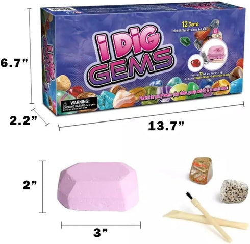 12-Pack Gem Digging Kit for Kids - Educational STEM Crystal and Mineral Excavation Science Toys