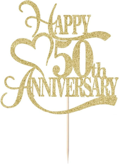 Gold Glitter 50th Anniversary Cake Topper, 50 Wedding Anniversary Party Decoration Ideas for 50th Birthday Party