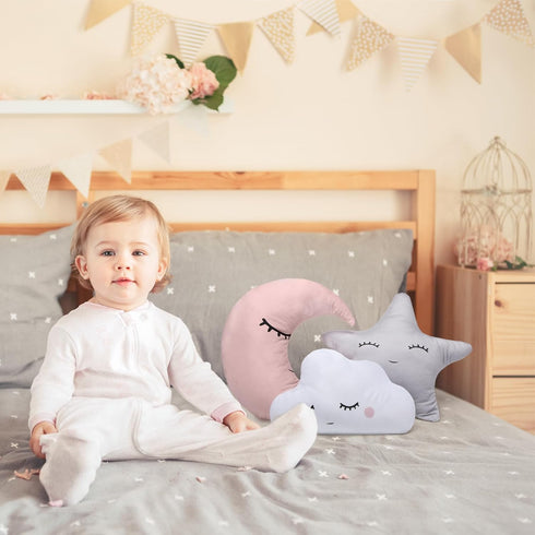 3 Chunful Pcs Moon Star Cloud Plush Pillows Soft Stuffed Nursery Decor Cushions for Bedroom Home Decor(Pink Gray White)