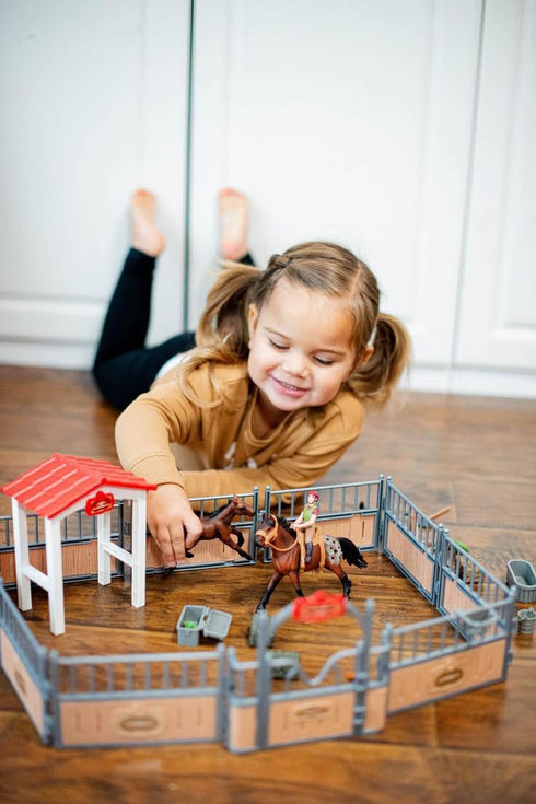 Horse Stable Playset, Horse Toys Set with Rider, Farm Animal Figurines for Kids 3-10, Christmas Birthday Gifts
