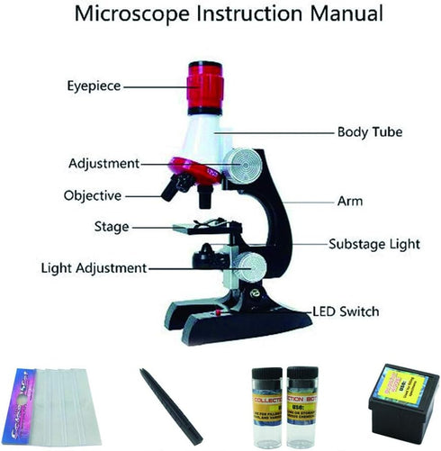 Little World Science Kits for Kids, Beginner Microscope Kit with LED 100X 400X and 1200X Magnification