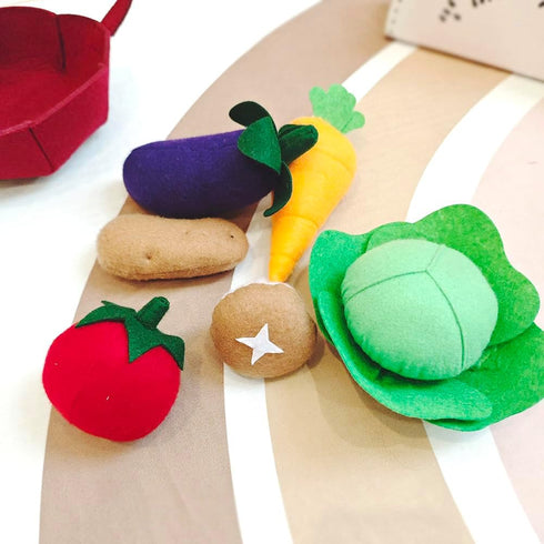Felt Food Vegetable Set, Toddler Vegetable Basket with Soft Plush Pretend Play Food, Carrier, for Ages 3+
